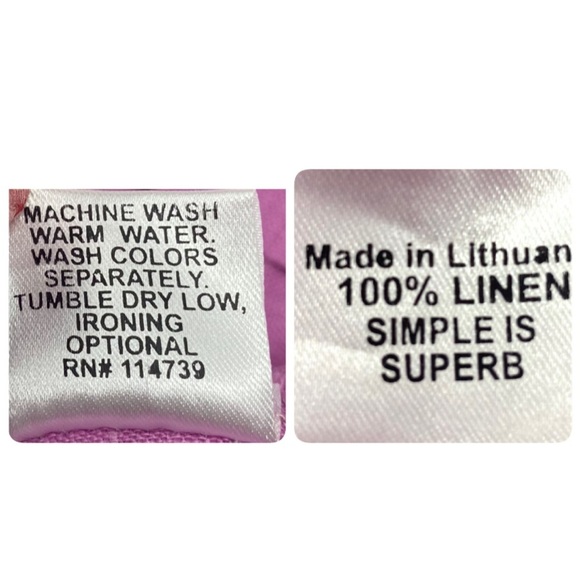 FLAX 100% Linen Raspberry Button Front Shirt Dress w Collar Flowy Relaxed Fit - Picture 9 of 11